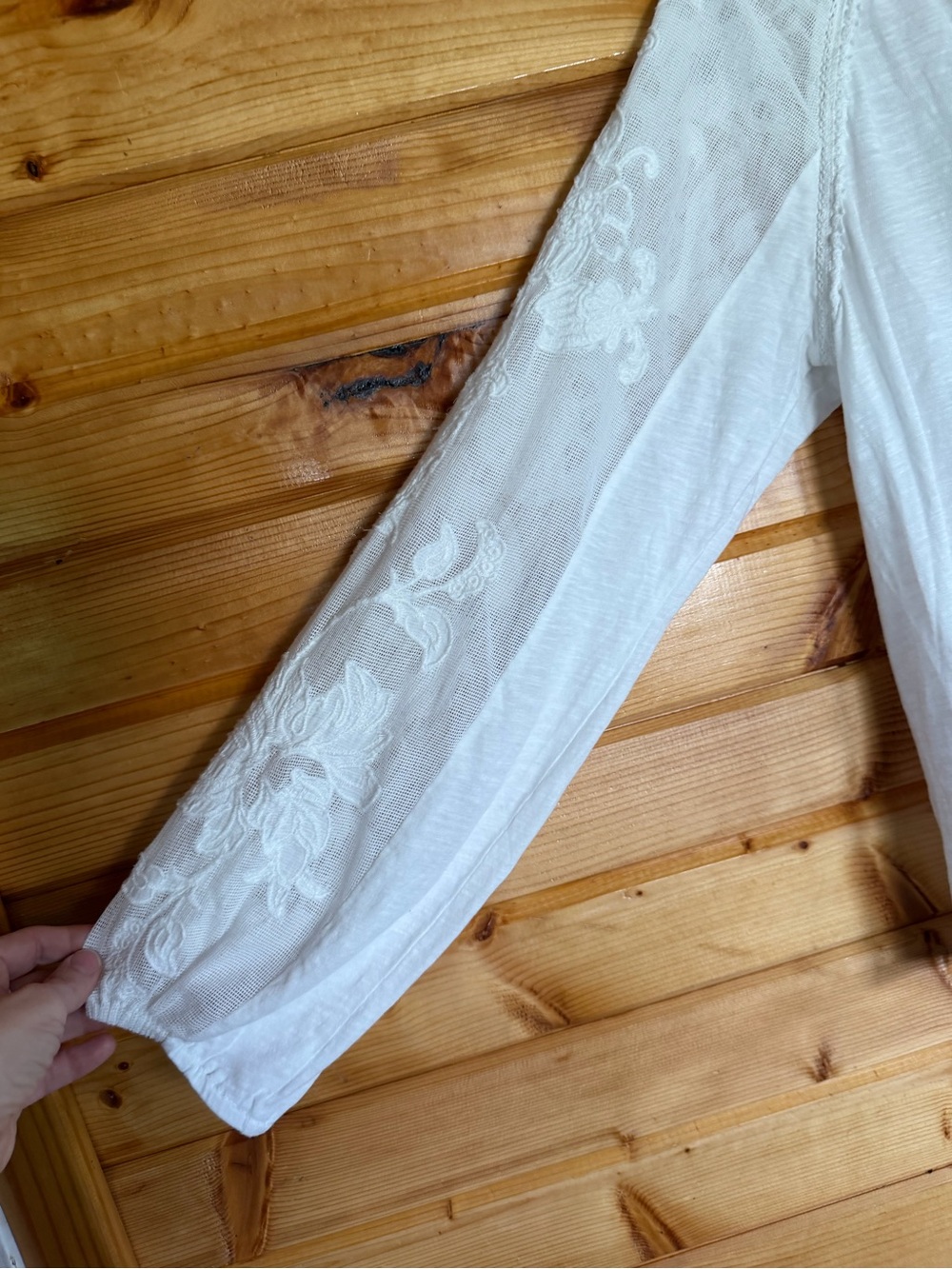 Soft Surroundings White Split-Neck Embroidered Peasant Blouse - Picture 4 of 6